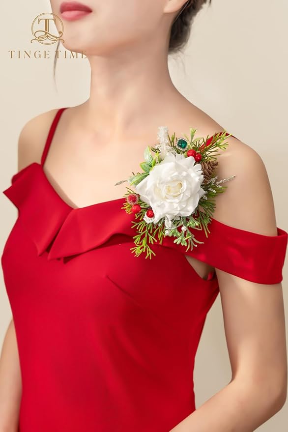TINGE TIME White Corsage and Boutonniere Set, Prom Flower Wrist Corsage Bracelets, Boutonniere for Men Wedding Flowers Accessories Prom Suit Decorations