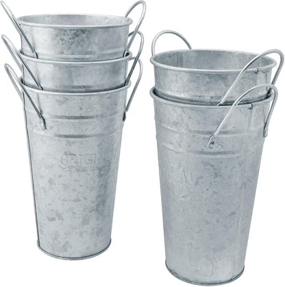 5 Packs 7.87 Inch Tall, Galvanized Metal Vases with Handles, Rustic Tall Flower Buckets for Cut Flowers, Country Wedding, Table Centerpiece Decorations, Vintage Style Flower Containers