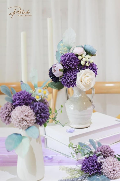 Artificial Wedding Dahlia Flowers 25 pcs Fake Roses with Stem for DIY Wedding Decor Centerpieces Arrangements Bouquets (Shades of Purple)