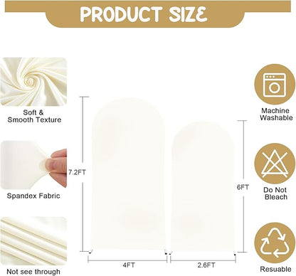 Ivory Arch Backdrop Covers - 7.2FT, 6FT Spandex Fitted Wedding Arch Stand Covers Round Top Chiara Arch Backdrop Cover for Wedding Birthday Party Decoration