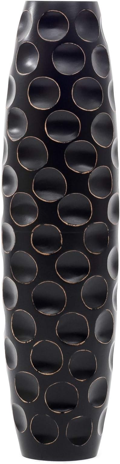 Leewadee Large Black Home Decor Floor Vase - Wooden 26 inch Tall Farmhouse Decor Flower Holder for Fake Plant and Pampas Grass