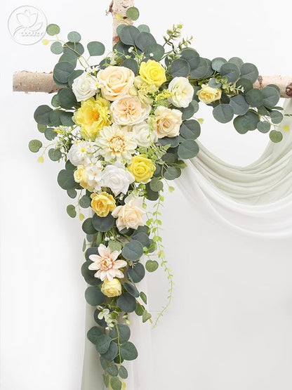 Wedding Arch, Artificial Flowers, Wedding Decor with Drapes (Set of 4)，Be Suited to Banquet, Party, Wedding Decor Ceremony and Background Decoration (Yellow)