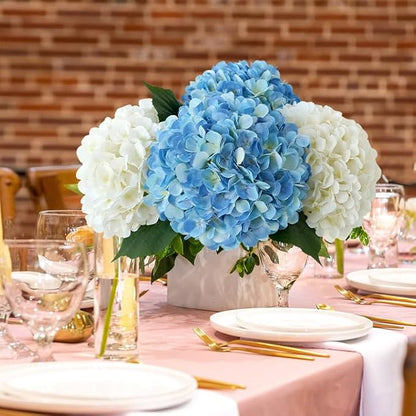 White Hydrangea Artificial Flowers, 4Pcs 22" Large Lifelike Faux Silk Flowers, Full Fake Artificial Hydrangeas with Stems for Bouquet Table Centerpieces Home Outdoor