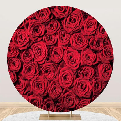 Renaiss 6x6ft Red Rose Round Backdrop Covers for Photoshoot Girls Women Portrait Crimson Flowers Flowerbed Photography Background Wedding Bridal Baby Shower Birthday Party Decor Photo Booth Prop
