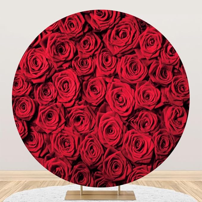 Renaiss 5x5ft Red Rose Round Backdrop Covers for Photoshoot Girls Women Portrait Crimson Flowers Flowerbed Photography Background Wedding Bridal Baby Shower Birthday Party Decor Photo Booth Prop