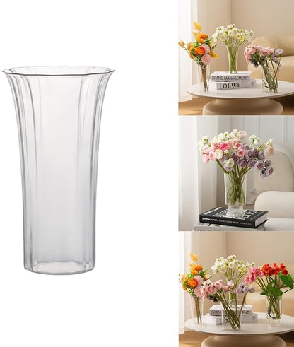 Clear Acrylic Trumpet Vase, Elegant Transparent Decorative Centerpiece for Flowers, Non-Breakable Lightweight Plastic Bouquet Vase for Dining Table, Wedding, Office, and Home Decor
