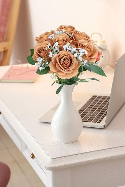 Artificial Rose Flower Artificial Flowers Flower with Long Stem Silk Roses Bouquet for Wedding Bridal Shower Party Home Decoration (Terracotta, 50 Pcs)