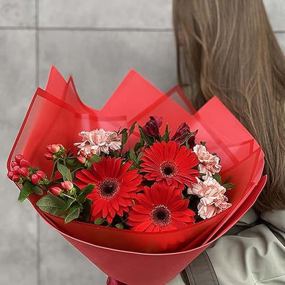 Jutieuo 20 Sheets Red Flower Wrapping Paper, Waterproof Floral Wrap Red Edge Bouquet Wrapping Paper Florist Supplies (22.8 x 22.8 inch)