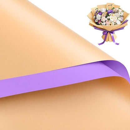 WRAPAHOLIC 20 Sheets Flower Wrapping Paper - 22.4 x 22.4 inch Yellow Purple Color Water-Resistant Floral Bouquet Wrapping Paper, Florist Supplies Packaging for Wedding Birthday Gift DIY