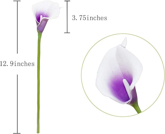 DuHouse 20Pcs Calla Lily Artificial Real Touch Latex Flowers Fake Wedding Bouquet Home Wedding Party Decor (Purple White)