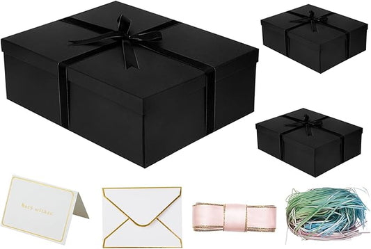YINUOYOUJIA 3 Pack Large Black Gift Box 16.5x13x5.5 inches,Black Boxes with Lids for Presents,Birthday,Valentine's Day,Mother's Day,Christmas,Anniversary.
