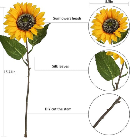 8pcs Artificial Sunflower Flowers Long Stem Large Silk Sunflowers Bridal Wedding Bouquet Fake Yellow Flower Arrangements for Outdoor
