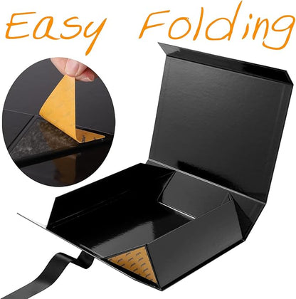 GREEN BEAN 6 Large Gift Boxes with Lids for Presents 13x9.7x3.4 Inches, Black Magnetic Gift Box with Ribbon, Groomsmen Proposal Box, Luxury Gift Boxes (Glossy Black)