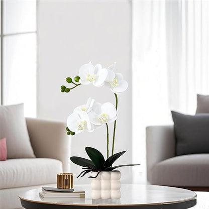 Artificial White Orchid Flower Plant, 14 inches Tall, Home Decor Orchid Artificial Flowers (White-1)