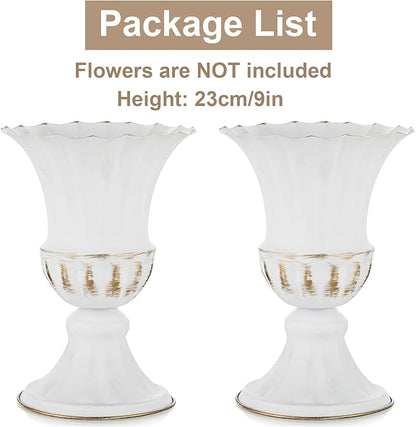 Sziqiqi Metal Vases for Fake Flowers Rustic White Flower Pot for Indoor Outdoor Elegant Floral Plant Holder for Garden Wedding Home Farmhouse Decor 9in