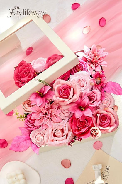 Artificial Flowers, Silk Hot Pink Flowers for DIY Wedding Bridal Bouquets, Fake Cake Flowers for Centerpieces,Baby Shower, Table Arrangement, Home Party Decorations