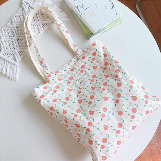 Cotton Canvas Tote Bag Reusable Soft Grocery Cloth Bag Floral Shoulder Bag for Beach Travel Shopping