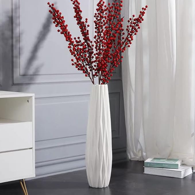 White Tall Floor Vase, 24" Ceramic Large Vase, Decorative Flower Vases for Modern Home Decor Living Room Office Bedroom Kitchen Wedding Centerpieces Farmhouse Décor