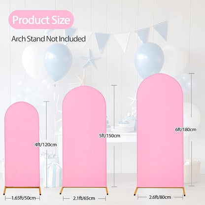 WEERRW Pink Arch Backdrop Cover Ballon Arch Stand Covers Set of 3 Spandex Fitted Round Top Chiara Stretchy Backdrop for Wedding Birthday Party Decoration(6FT, 6.6FT, 7.2FT)