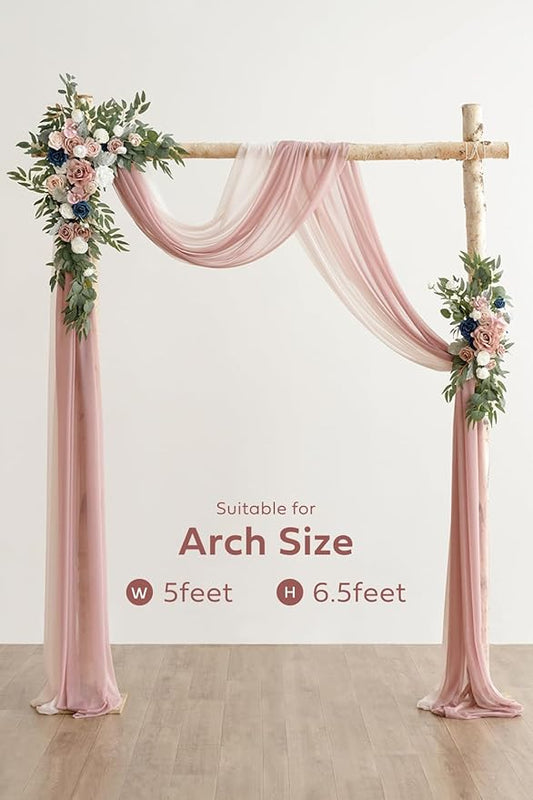 Ling's moment Pink Blue Artificial Wedding Arch Flowers Kit Pack of 4, 2pcs Hanging Flower Arrangement 2pcs Chiffon Drapes Ceremony Reception Fake Rose Arbor Backdrop Floral Party Outdoor Decorations