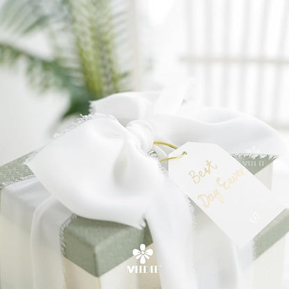 MEEDEE White Chiffon Ribbon 3 Inch White Fringe Ribbons Chiffon Silk Frayed Edge Ribbon Wide Chiffon Ribbons for Crafts, Flower Bouquet, Wedding Favors Wrapping (2 Rolls 10 Yards)