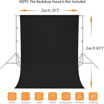 7X10 FT Black Backdrop, 100% Polyester Photography Background Curtain Screen, Foldable Washable Black Screen for Professional Photoshoot Portraits Party Video Studio