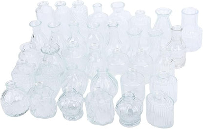 Glass Bud Vases, Set of 36 Thick Sturdy Crystal Clear Vases in Multiple Sizes and Shapes with Delicate Glossy Texture, for Wedding Home Decor Table Centerpieces Floral
