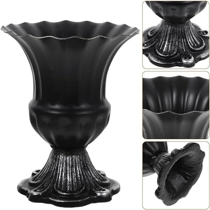 HOMSFOU Vintage Iron Trumpet Vase, Rustic Flower Holder for Centerpieces, Black Metal Floral Container for Home Decor