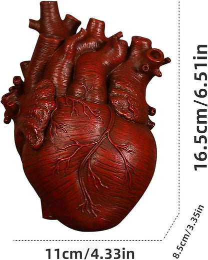 Heart Vase, Gothic Anatomical Resin Flower Pot Desktop, Human Heart Organ Shape for Dried Flower Arrangement on The Dining Table、Desktop Living Room Decoration (Red)