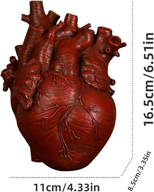 Heart Vase, Gothic Anatomical Resin Flower Pot Desktop, Human Heart Organ Shape for Dried Flower Arrangement on The Dining Table、Desktop Living Room Decoration (Red)