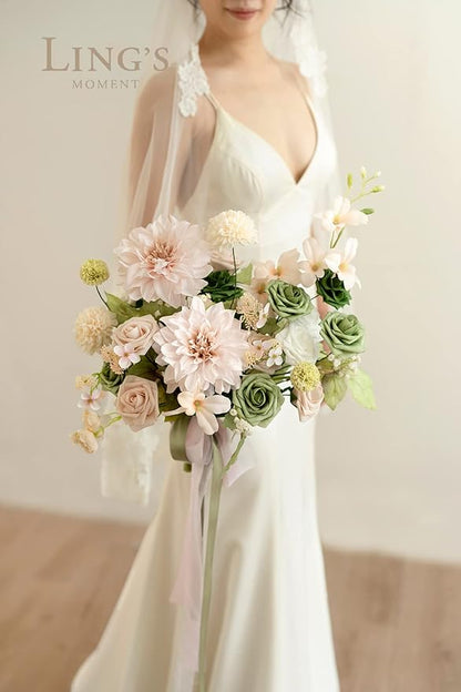Ling's moment Artificial Flowers 25Pcs Elf Green Roses Decor w/Stems,3" Real Touch DIY Foam Floral for Wedding Bouquet/Centerpieces, Outdoors Party Backdrop, Room/Table, and Garden/Pot Decorations