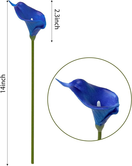 DuHouse 20Pcs Artificial Calla Lily Flower Real Touch Latex Flowers for DIY Wedding Bouquet Party Home Decor (Klein Blue)