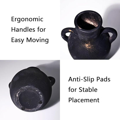 Ceramic Flower Vase,7.3 inch Tall Farmhouse Rustic Vase, Handcrafted Weathered Pottery Vases, Small Flower Terracotta Vases for Home Decor, Living Room Farmhouse Table Shelf Entrance(Black)