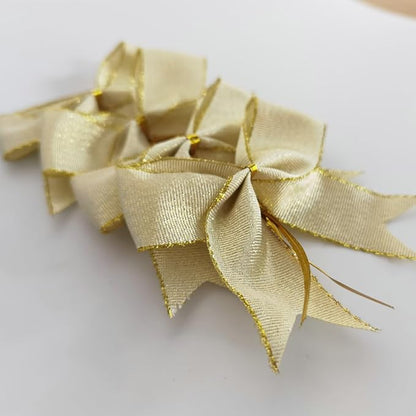 50pcs 3-1/2" White Gold Bows with Twist Ties for Gift Wrapping Packing Christmas Decoration (W.Gold)