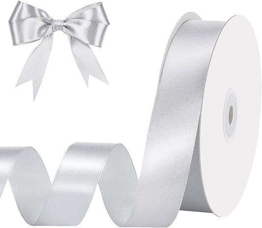 Silver Ribbon 1 Inch 50 Yards Gift Wrapping Ribbon for Crafts Hair Bows Making Wedding Holiday Decorations Thanksgiving Christmas