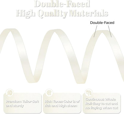 Ivory Satin Ribbon, Double Faced 1/4 Inch X 25 Yards Ivory Ribbon, Premium Satin Ribbon for Gift Wrapping, Crafts, Hair Bow Making, Sewing, Flower Bouquet, Wedding Party Decor