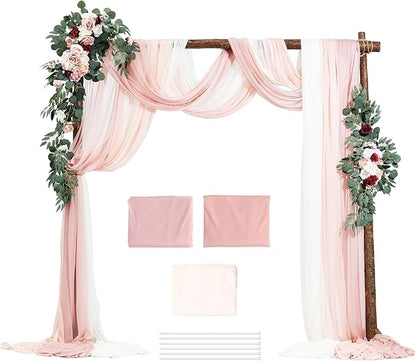 VEVOR Artificial Wedding Arch Flowers Kit, Pink Wedding Arch Flowers with Drapes Kit (Pack of 5) - 2 Pcs Floral Arrangement, 3 Pcs Sheer Drapes, for Ceremony Bouquets Reception Backdrop Decoration