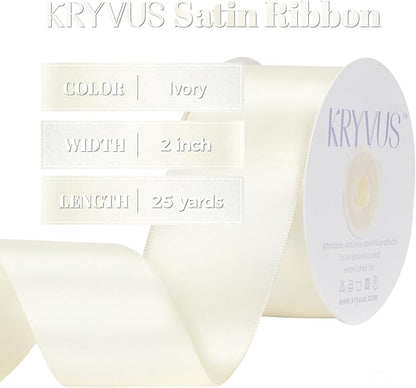 Ivory Satin Ribbon, Double Faced 2 Inch X 25 Yards, Premium Satin Ribbon for Gift Wrapping, Crafts, Hair Bow Making, Sewing, Flower Bouquet, Wedding Party Decor