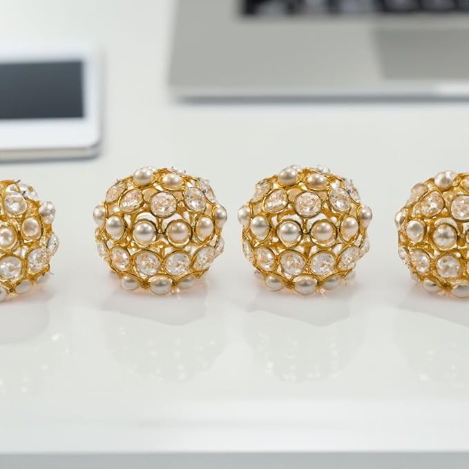 Modern Day Accents 3977 Facetas Perla 3" Gold Cristal & Pearl Spheres - Set of 2, Home Decor, Coffee Table Decor, Decorative Balls, Gem Sphere Ball, Modern Home Decor, Bowl fillers, Gemstone