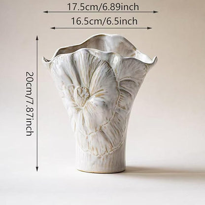 White Ceramic Decorative Vase,Cute Small White Flower Vase for Home Decor,Nordic Modern Boho Ins Style Decorative Ceramic Aesthetic Vases for Flowers