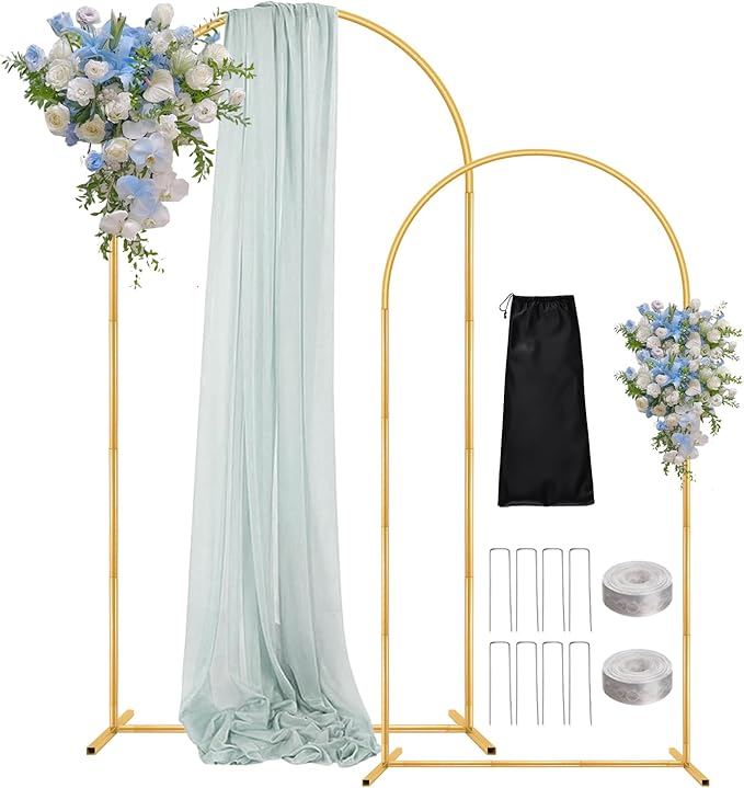 Arch Backdrop Stand, 7.2FT 6FT Wedding Arch Gold Set of 2, Metal Balloon Arch Kit Stand with Base for Gender Reveal Ceremony Birthday Anniversary Bridal Graduation Party Event Background Decoration