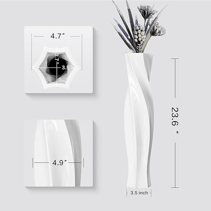 Tall Vases - 23.6" Tall Floor Vase for Home Decor, Floor Vases, Black Hexagon Twist Floor Vase, Fits Into Hay/Pampas Grass, Living Room, Office, Wedding Decor (White)