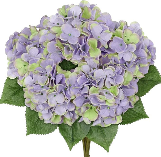 Hollyone Green Purple Hydrangea Artificial Flowers Large Artificial Hydrangeas Silk Flowers for Home Decor Indoor Wedding Flowers Bouquets Faux Flowers Kitchen Centerpiece Table Decorations