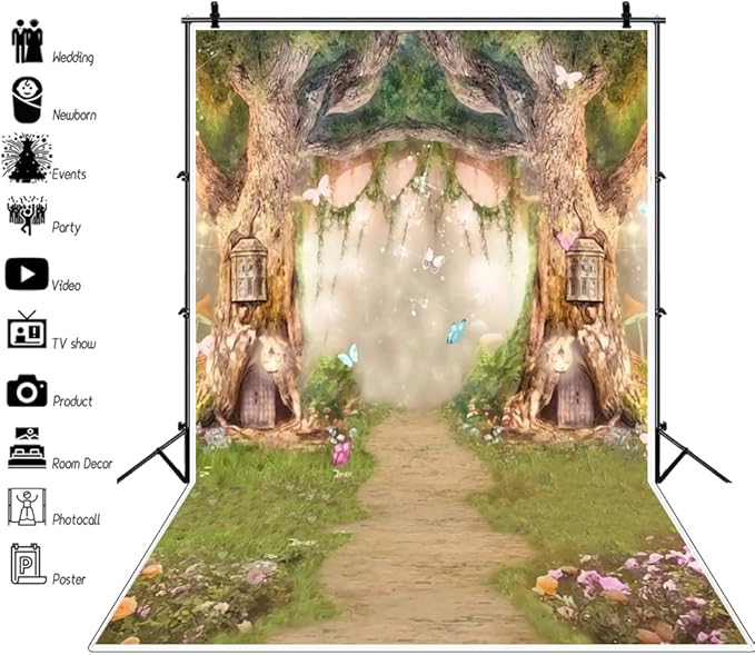 Leowefowa 6.5x10ft Vinyl 1st Birthday Backdrop Fairytale Forest Enchanted Flower Baby Shower Photo Background for Birthday Party Photoshoot Newborn Baby Kids Children Studio Props Photography Banner