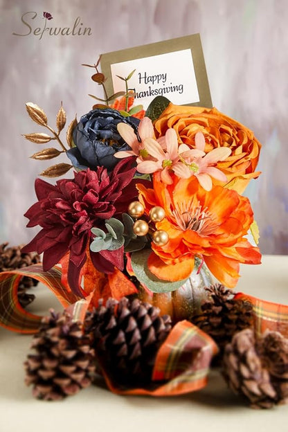 Serwalin Artificial Fall Flowers Orange Burgundy Silk Flowers Wedding Flowers Combo for Cake Home Party Decoration, Fake Flowers for Bridal Bouquets Floral Arrangements