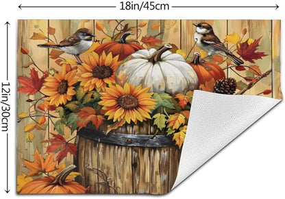 PVC Placemats Set of 6 Wipeable Table Mats Washable Heat Resistant Non Slip Vinyl Dining Table Mat for Kitchen Indoor Outdoor Patio Farmhouse Place Mats Retro Wooden Fall Bird Decorative