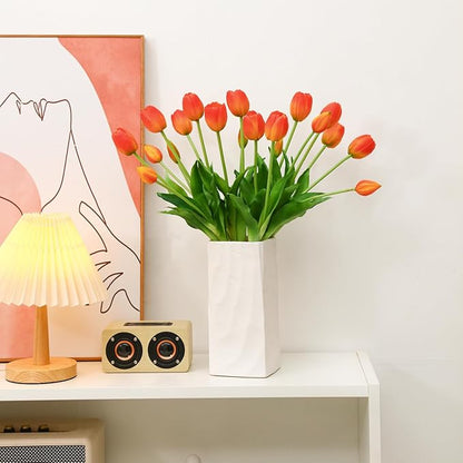 Artificial Flowers 20pcs Fake Tulips Real Touch, Faux Latex Tulips Flowers with Gift Box Soft Faux Tulips Bouquets Arrangements for Party Wedding Home Room Decoration(Orange)