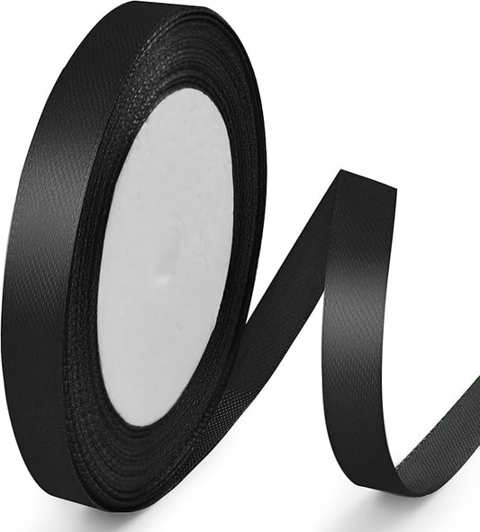 25 Yards 3/8 inch Satin Ribbon, Solid Color Fabric Ribbon Perfect for Gift Wrapping, Wedding, Handmade Bows, Floral Bouquets and Party Decoration(Black)
