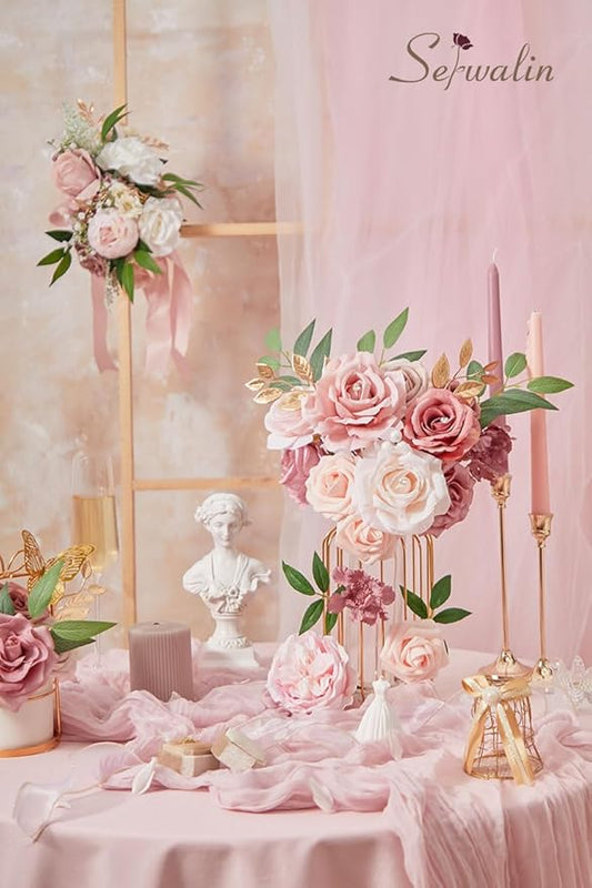 Serwalin Artificial Flowers Wedding Dusty Rose Flowers Silk Flowers Fake Cake Flowers for Festivals Wedding Bouquets Centerpieces Cake Decor Baby Shower Home Decor