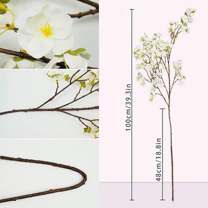 Uieke 3PCS Artificial Cherry Blossom Flowers, 40.5in Silk Cherry Blossom Branches Long Stems Fake White Flowers Arrangements for Wedding Home Japanese Sakura Room Decor
